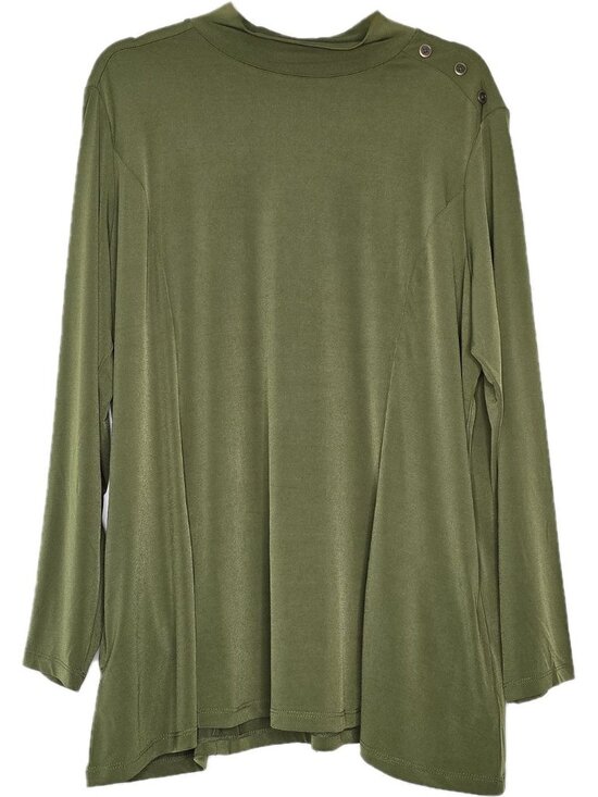 Susan Graver Tops - Susan Graver Olive Green Asymmetrical Plus Size 1X Button Top